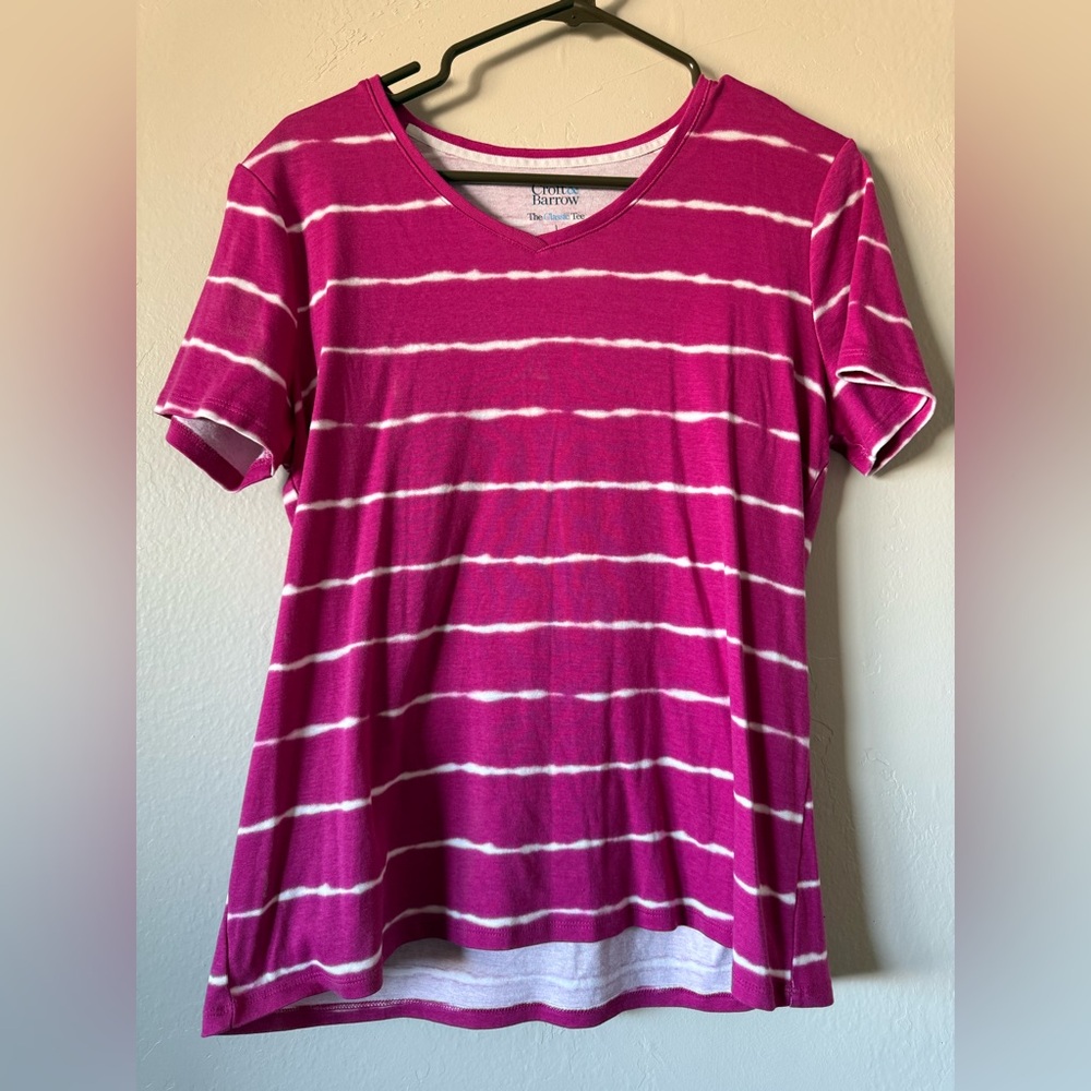 Croft & Barrow Fuchsia and White Striped Tee